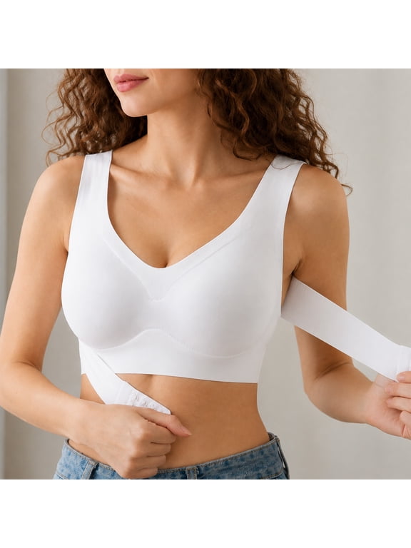 Sports Posture Bras for Women Seamless Front Buckle Wireless Push Up Bralette Soft Breathable Wide Straps Full Coverage No Underwire Everyday Bra, 1 Pack