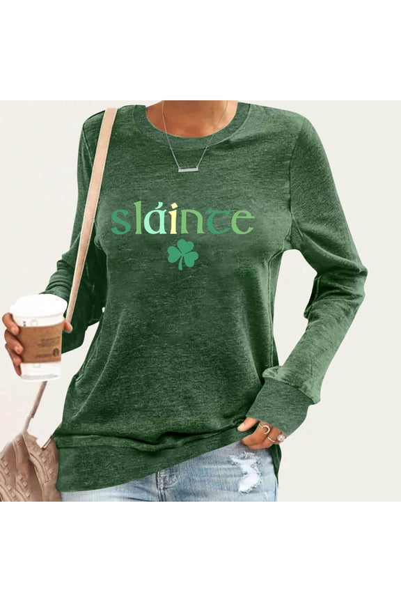 St Patricks Day Shirts for Women Irish Shamrocks Clovers Graphic T-Shirt Holiday Party Casual Long Sleeve Tunic Tops Green M