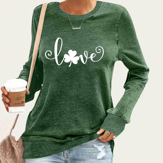 qolati St Patricks Day Shirts for Women Irish Shamrocks Clovers Graphic T-Shirt Holiday Party Casual Long Sleeve Tunic Tops Green XXXL