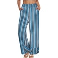 thumbnail image 1 of qolati Striped Wide Leg Pants Woman Boho Elastic Waist Palazzo Pants Casual High Waisted Fall Lounge Flowy Vacation Trousers with Pockets Blue S, 1 of 7