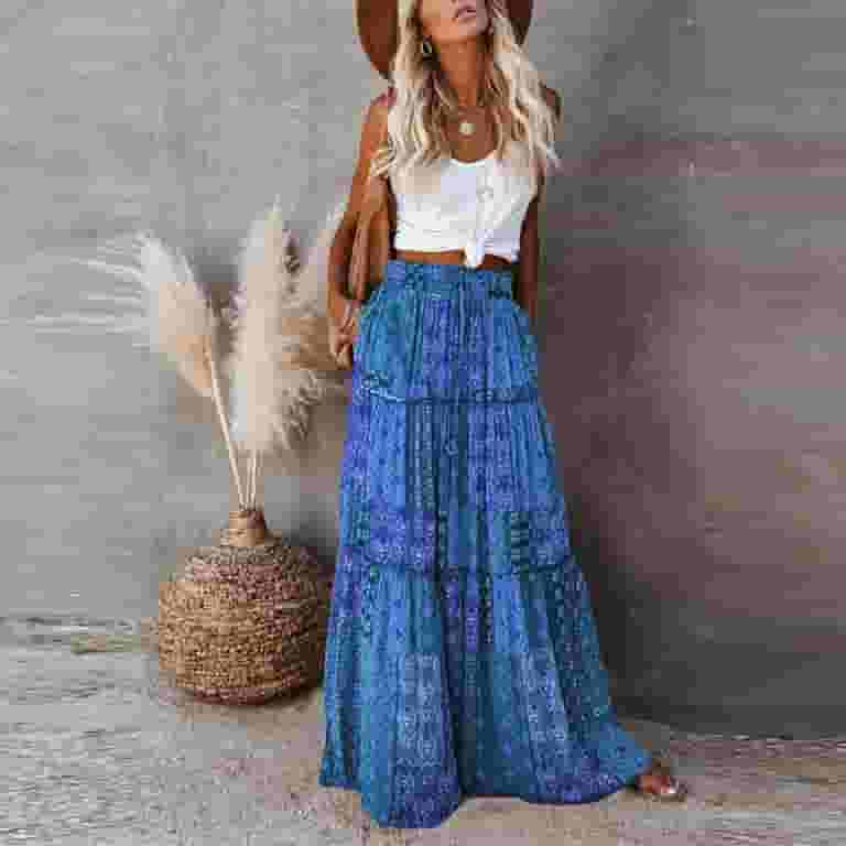 Pleated Skirt Boho Maxi Skirt 60 Bohemian Skirts Long Boho Maxi