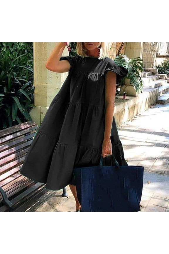 Summer Dresses for Women 2023 Plus Size Casual Cute Babydoll Dress Trendy Tiered Ruffle Flowy Boho Beach Sundress