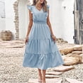 thumbnail image 1 of qolati Summer Dresses for Women Boho V Neck Ruffle Sleeve Midi Dress Casual Stretch High Waist Tiered Pleated Swing Beach Sundress, 1 of 6