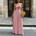 thumbnail image 1 of qolati Summer Dresses for Women Striped Halter Maxi Dress Deep V Neck Backless Flowy Beach Vacation Boho Sundress, 1 of 8