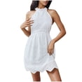thumbnail image 1 of qolati Summer Dresses for Womens 2024 Sexy Halter Neck Lace Eyelet Short Tank Dress Elegant Sleeveless A Line Flowy Beach Vacation Mini Dress, 1 of 9