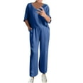 thumbnail image 1 of qolati Summer Pajamas for Women 2 Piece Short Sleeve Sleepwear Top Wide Leg Pant Satin Ladies Pjs Lounge Matching Set Tracksuits Trendy Clothes 2024, 1 of 6