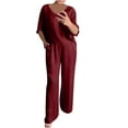 thumbnail image 1 of qolati Summer Pajamas for Women 2 Piece Short Sleeve Sleepwear Top Wide Leg Pant Satin Ladies Pjs Lounge Matching Set Tracksuits Trendy Clothes 2024, 1 of 6
