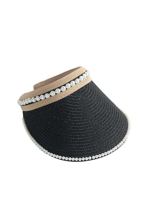 Sun Visor Hats for Women Wide Brims Straw Beach Hats Summer Packable Ponytail Hats Hand Woven Travel Fisherman Caps