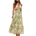 thumbnail image 1 of qolati Sundresses for Women 2024 Spring Summer Elegant Wrap V Neck Sleeveless Maxi Dress Sexy Hollow Out Floral Print Backless Flowy Beach Vacation Dress, 1 of 5