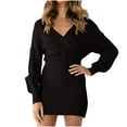 thumbnail image 1 of qolati Sweater Dresses for Women 2024 Fall Long Sleeve Wrap V Neck Knitted Mini Dress Casual Bodycon Business Work Tunic Dress, 1 of 8