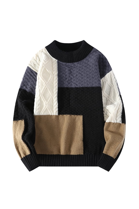 qolati Sweaters for Men Fashion Color Block Crewneck Pullover 2024 Fall Jumper Tops Casual Loose Long Sleeve Sweater Outwear