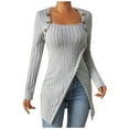 thumbnail image 1 of qolati Sweaters for Women 2024 Fall Long Sleeve Slit Hem Long Shirts Square Neck Ribbed Knit Pullover Tops Fashion Outfits, 1 of 6