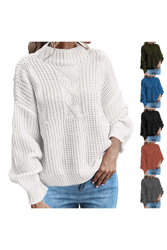 Sweaters for Women Casual Crewneck Long Sleeve Cable Knit Pullover Blouse 2024 Fall Winter Sweater Jumper Tops