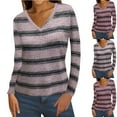 thumbnail image 1 of qolati Sweaters for Women V Neck Casual Ribbed Knit Long Sleeve Tops Lightweight Color Block Striped Pullover Blouses Fall Fashion Outfits Gray M, 1 of 5