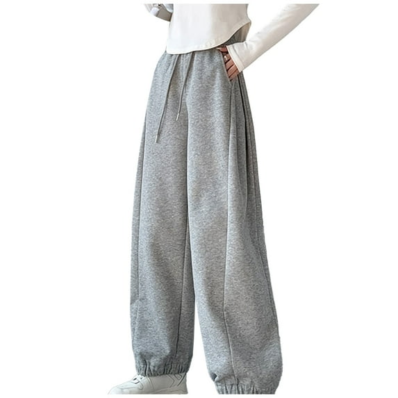 qolati Sweatpants Women Casual Drawstring Elastic High Waisted Wide Leg Lounge Pants 2023 Fall Loose Workout Joggers Trousers with Pockets