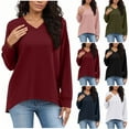 thumbnail image 1 of qolati Sweatshirts for Women Fall V Neck Long Sleeve Shirt Loose Lightweight Curved Hem Dressy Casual Blouses Pullover Tops Black L, 1 of 9