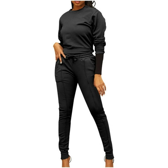 qolati Sweatsuits for Women 2 Piece Outfits Long Sleeve Pullover Sweatshirts and Drawstring Sweatpants Casual Loose Workout Tracksuit Y2k Clothes
