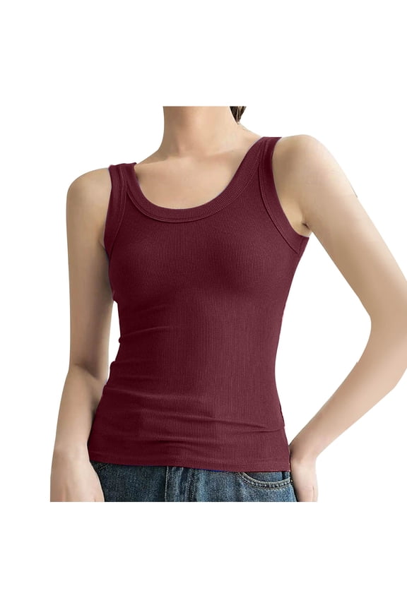 Tank Tops for Women Summer Sleeveless Basic Cami Top Shirt Slim Fitted Knit Ribbed Racerback Blouses
