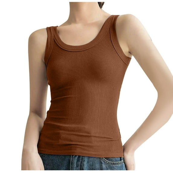 qolati Tank Tops for Women Summer Sleeveless Basic Cami Top Shirt Slim Fitted Knit Ribbed Racerback Blouses Clearance