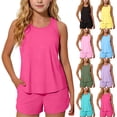 thumbnail image 1 of qolati Tankini Swimsuits for Girls 2 Piece Bathing Suit Scoop Neck Flowy Tank Tops and Boyshort with Pockets Athletic Beach Swimwear for Teens Girl 5-15 Years Purple, 1 of 8