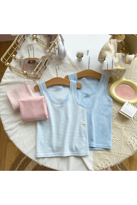 Toddler Baby Boys Girls Tank Tops Casual Crewneck Striped T-Shirts Basic Undershirts Soft Comfy Summer Sleeveless Vest