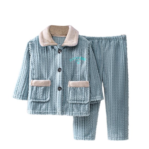 qolati Toddler Baby Boys Girls Winter Clothes 2 Piece Outfits Button Down Shirts and Bottoms Warm Fleece Pajama Set Kids Fall Long Sleeve Sleepwear Pjs with Pockets Light Blue 5 Years