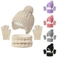 thumbnail image 1 of qolati Toddler Beanie Hat Scarf Gloves Set 3 Piece Winter Outfits Kids Knitted Touchscreen Gloves Fleece Lined Earflaps Cap Neck Warmer Sets for Boy Girl 3-10 Years, 1 of 4