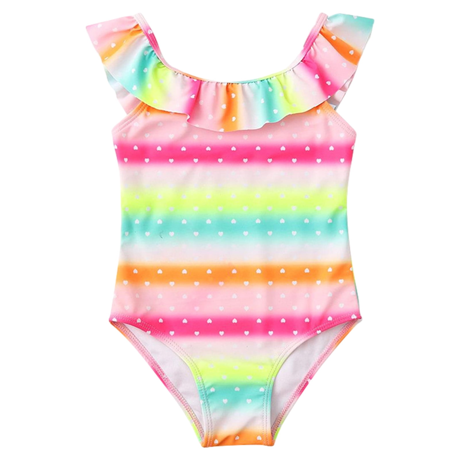 qolati Toddler Girl Swimsuit Ruffled Sleeveless OnePiece Swimwear Cute