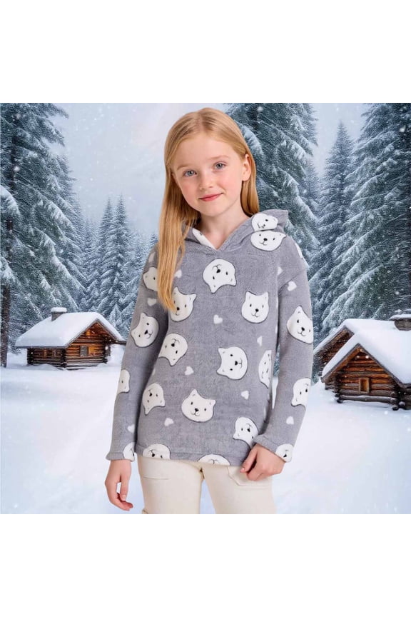 Toddler Girls Fleece Hoodie Cozy Sherpa Fall Sweatshirt Cute Dots Printed Fuzzy Fluffy Pullover Casual Tops 4-15 Years