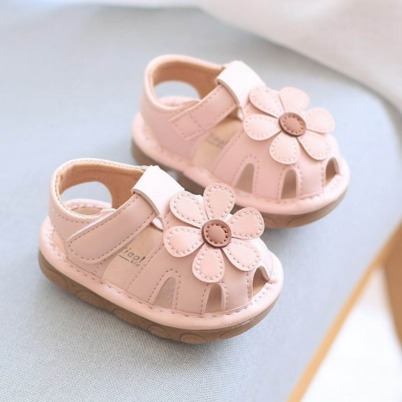 qolati Toddler Girls Squeaky Sandals Non-Slip Soft Rubbers Sole Closed Toe Infant Summer Fall Outdoor Shoes Toddler First Walking Shoes