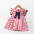 thumbnail image 1 of qolati Toddler Girls Summer Dresses Cotton Flutters Sleeve A Line Sundresses Kids Bowknot Swing Casual Party Mini Dress, 1 of 4