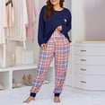 thumbnail image 1 of qolati Tow Piece Outfits for women Cute Crew Neck Long Sleeve Shirts with Plaid Lounge Pants Pajamas Set Plus Size Soft Comfy Pjs Homewear Suits, 1 of 6