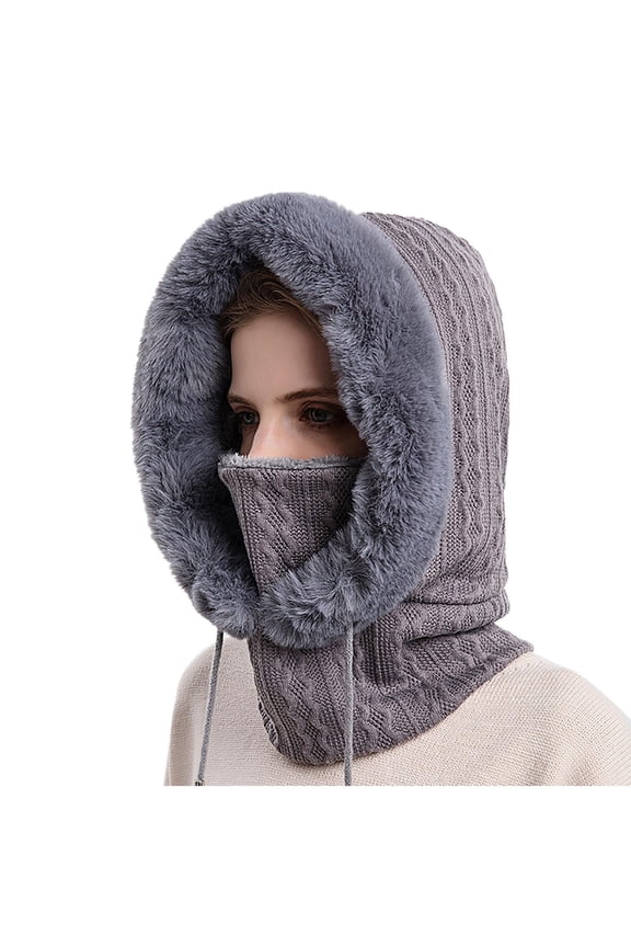 Trapper Hat for Women Men with Mask Ear Flaps Knitted Windproof Winter Bomber Hats Cold Weather Warm Winter Faux Fur Hunting Balaclava Ski Hats