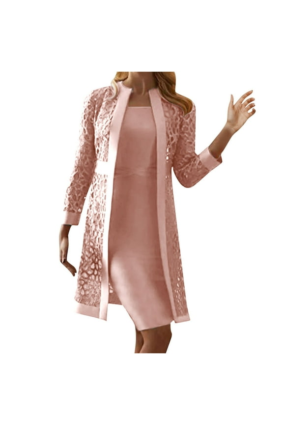 Two Piece Mother of The Bride Dresses Elegant Bodycon Formal Wedding Guest Dress Casual Hollow Out Cardigan Bodycon Midi Dress 2023 Outfits