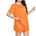 thumbnail image 1 of qolati Two Piece Pajamas Sets Womens Plus Size Short Sleeve Sleepwear Soft Crew Neck Pjs Shorts Set Loungewear Set, 1 of 4