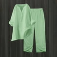 thumbnail image 1 of qolati Two Piece Sets for Women Solid 2 Piece Outfits Cotton Linen Oversized Button Down V Neck Long Sleeve Shirts High Waist Drawstring Wide Legs Pants Lounge Sets, 1 of 7