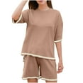 thumbnail image 1 of qolati Two Piece Sets for Women Summer Lounge Set Casual Short Sleeve Pullover Top Matching Shorts 2 Piece Beach Vacation Outfits, 1 of 8
