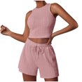 thumbnail image 1 of qolati Two Piece Sets for Women Texture Sleeveless Pullover Tops Matching Shorts 2 Piece Beach Vacation Outfits, 1 of 3