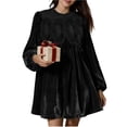 thumbnail image 1 of qolati Velvet Dresses for Women Elegant A-Line Lace Overall Pleated Swing Tunic Dress Casual Skirtall Scallop Neck Flared Cocktail Wedding Mini Dress, 1 of 9
