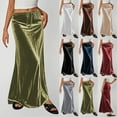 thumbnail image 1 of qolati Velvet Maxi Skirts for Women Solid Lace Up Elastic Waist Pencil Skirt Loose Fashion Comfy A-Line Party Cocktail Long Skirts Green L, 1 of 6