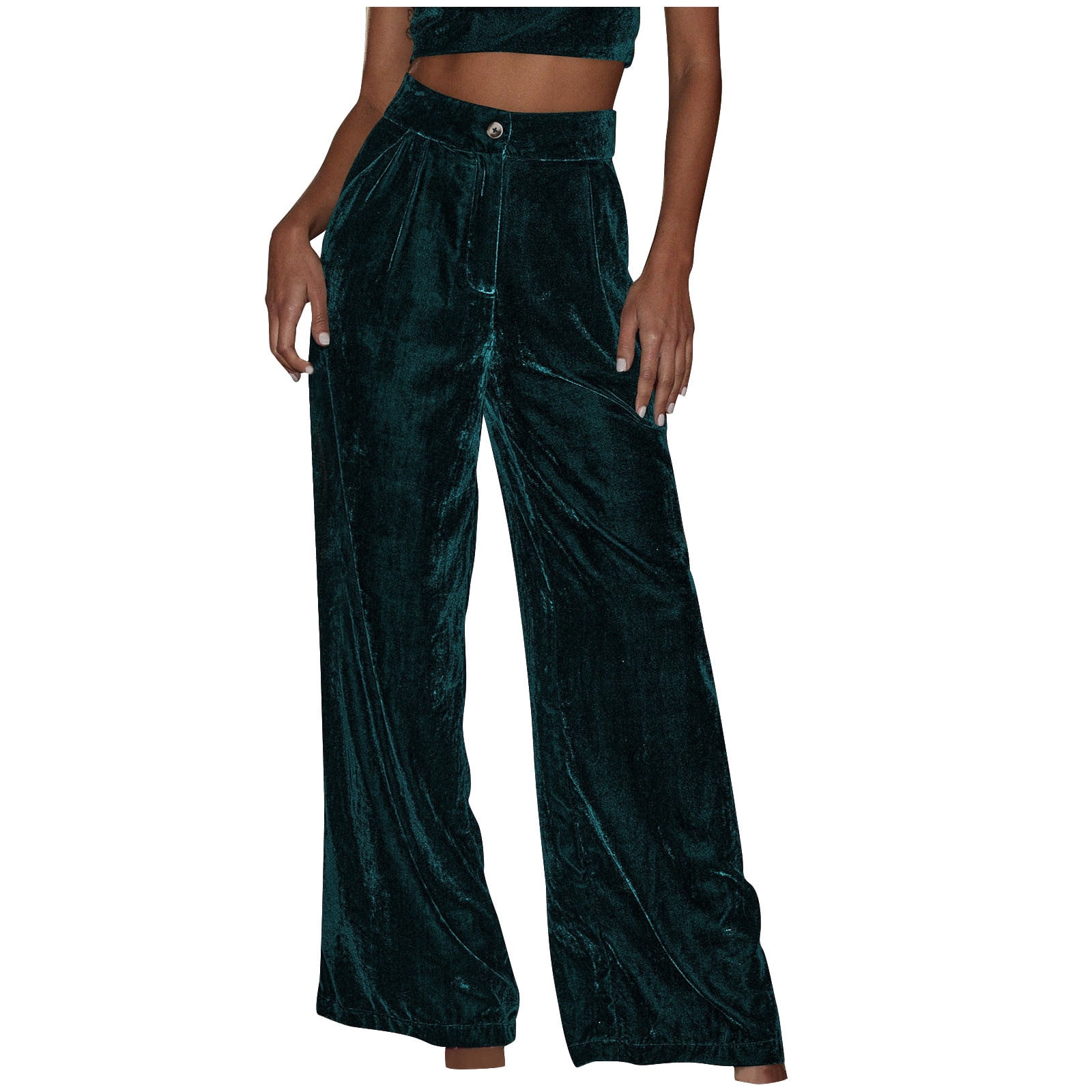 qolati Velvet Pants for Women High Waisted Wide Leg Palazzo Pants Dressy Causal Outfits Long Flowy Trousers with Pockets Walmart