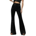 thumbnail image 1 of qolati Velvet Wide Leg Pants for Women Casual High Waisted Flowy Palazzo Long Trousers Slim Fitted Stretchy Bell Bottom Flare Pants, 1 of 8