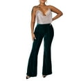 thumbnail image 1 of qolati Velvet Wide Leg Pants for Women High Waist Bell Bottom Flare Pants Palazzo Casual Skinny Work Office Dress Trousers, 1 of 7