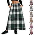 thumbnail image 1 of qolati Vintage Plaid Maxi Skirt for Women Elagant High Waisted Loose A-Line Business Casual Skirts Stretchy Wool Blend Christmas Dresses with Pockets Green L, 1 of 8