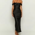 thumbnail image 1 of qolati Wedding Guest Dresses for Women 2023 Slit Off The Shoulder Formal Dress Satin Mermaid Prom Cocktail Party Dress, 1 of 6