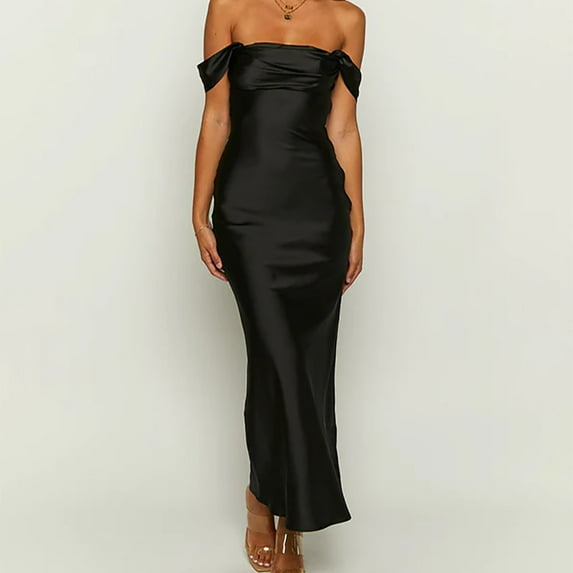 qolati Wedding Guest Dresses for Women 2023 Slit Off The Shoulder Formal Dress Satin Mermaid Prom Cocktail Party Dress