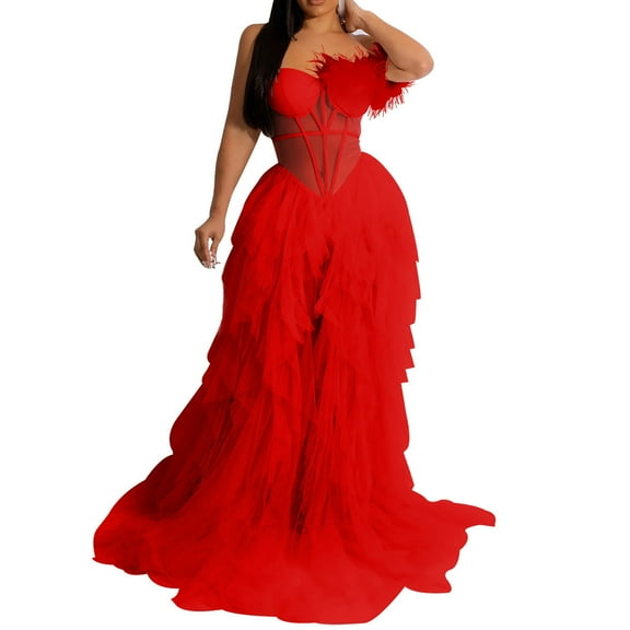 qolati Wedding Guest Dresses for Women Off the Shoulder Banquet Tulles Dress Crochet Lace Mesh See Throughs Cocktail Party Maxi Dresses