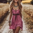 thumbnail image 1 of qolati Western Cowgirls Dresses for Women Casual Floral Sleeveless V Neck Tiered Swing Flowy Boho Dress Loose A-line High Low Hem Ruffle Vacation Midi Dress, 1 of 5