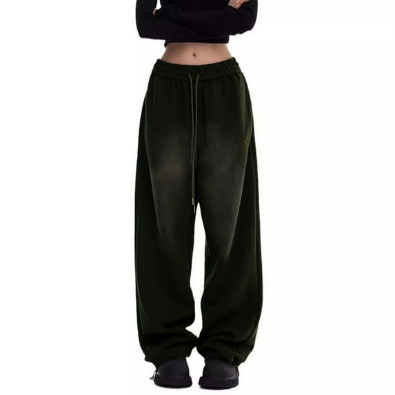 qolati Wide Leg Sweat Pants for Womens Y2k Trendy High Waisted Baggy Cargo Sweatpants Casual Drawstring Streetwear Workout Pants with Pockets Black M 4