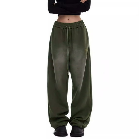 qolati Wide Leg Sweat Pants for Womens Y2k Trendy High Waisted Baggy Cargo Sweatpants Casual Drawstring Streetwear Workout Pants with Pockets Green XL 8